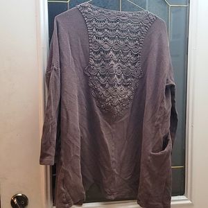 Threads 4 Thought Gray Cardigan with Lace Detail